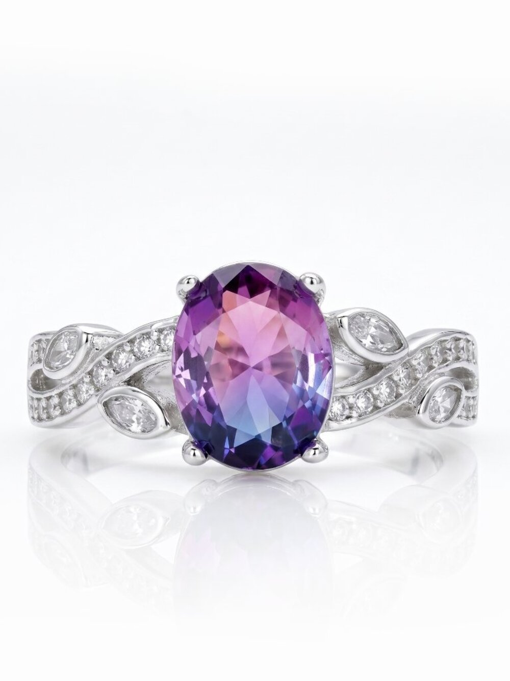 Pink & Purple Oval Gemstone Ring, real 925 Sterling Silver Charmed Aroma
